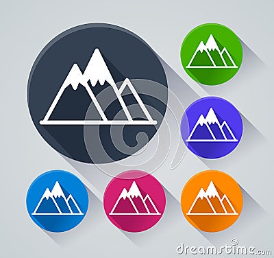 Mountain circle icons with shadow Vector Illustration