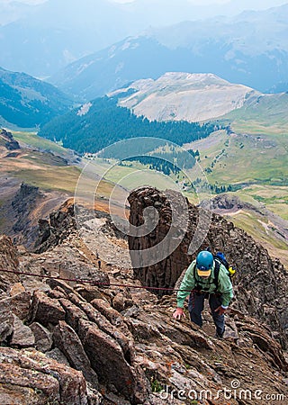 Mountain Climber about to reach the Summit of Wetterhorn Peak Editorial Stock Photo