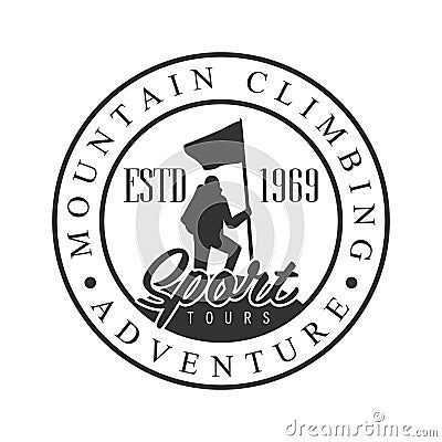 Mountain climbing adventure tours logo. Mountain tourism, exploration label Vector Illustration