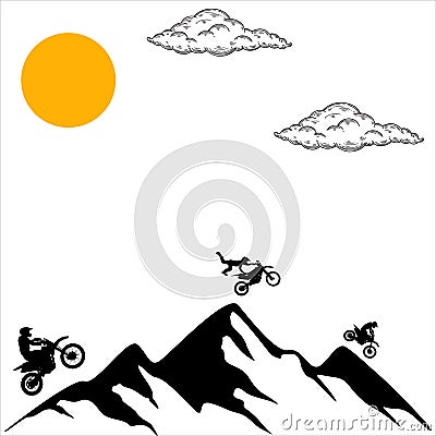 Mountain climbing in bike. Bike climbing in nature. Stunt in bike Vector Illustration