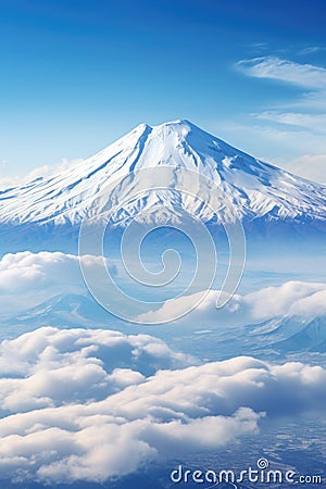 a mountain with clouds below Stock Photo