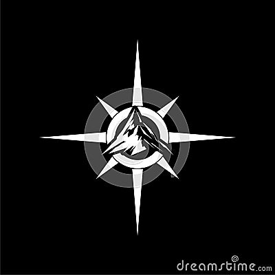 Mountain compass illustration logo design isolated on dark background Vector Illustration