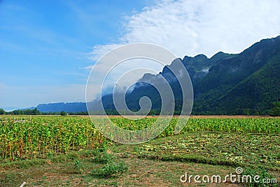 The mountain concealing Kong Lor Cave in Central Laos Stock Photo