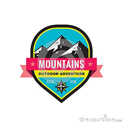 Mountain - concept badge vector illustration. Expedition explorer creative logo in flat style. Discovery outdoor adventure sign. Vector Illustration