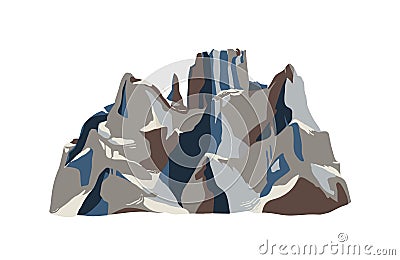 Mountain or crag isolated on white background. Rocky cliff or mount for adventure tourism, hiking and mountaineering Vector Illustration