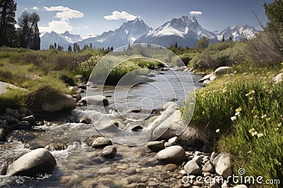 Mountain creek river wild. Generate Ai Stock Photo