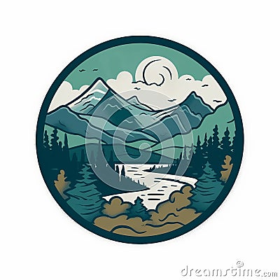 Mountain And Creekside Disc Golf Logo Sticker Stock Photo