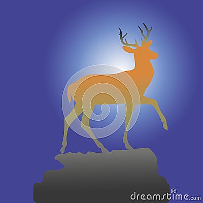 Mountain deer on the top of the hill, brown silhouette on the ba Vector Illustration