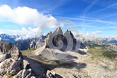 Mountain Drei Zinnen and Sexten Dolomites panorama in South Tyrol Stock Photo