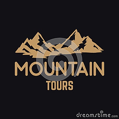 Mountain expedition. Emblem template with rock peak. Design element for logo, label, emblem, sign, poster. Vector Illustration