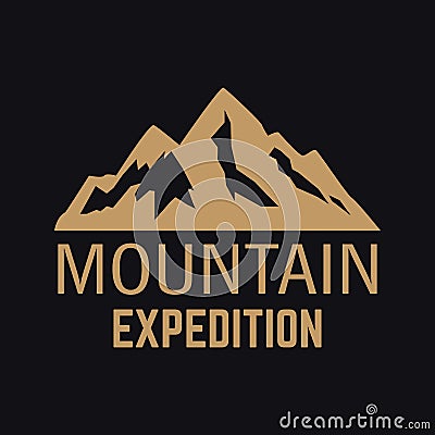 Mountain expedition. Emblem template with rock peak. Design element for logo, label, emblem, sign, poster. Vector Illustration