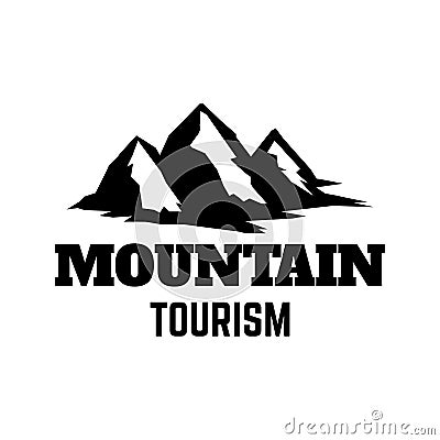 Mountain expedition. Emblem template with rock peak. Design element for logo, label, emblem, sign, poster. Vector Illustration