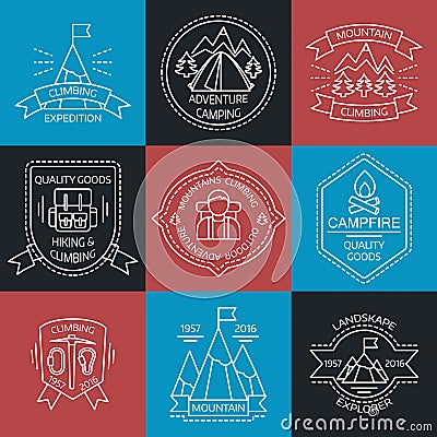 Mountain Expeditions Linear Labels Vector Illustration