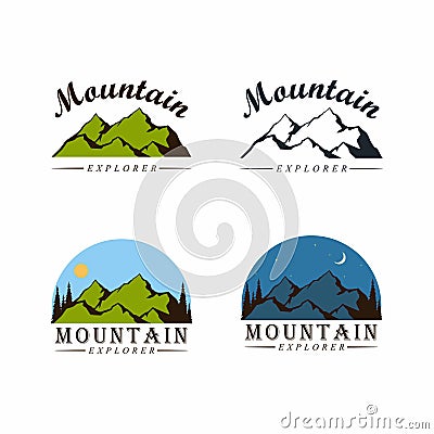 Mountain Explorer Adventure Logo, Sign, Badge Flat Vector Design Set Vector Illustration