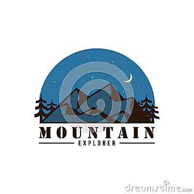Mountain Explorer Adventure at Night Logo, Sign, Badge Flat Vector Design Vector Illustration