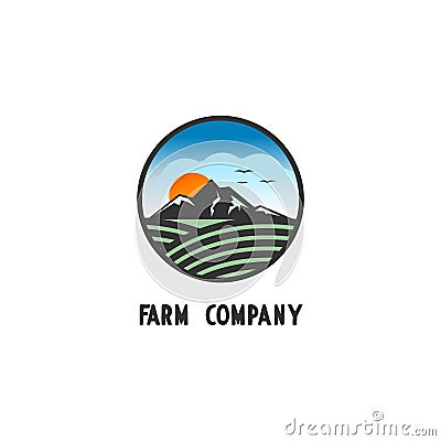 mountain farm agriculture vector logo design Vector Illustration