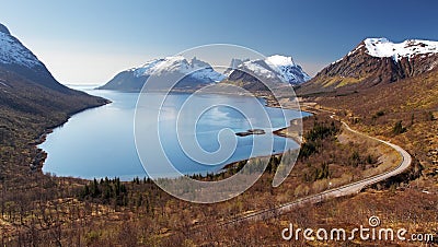 Mountain and fjord in Norway - Senja Stock Photo
