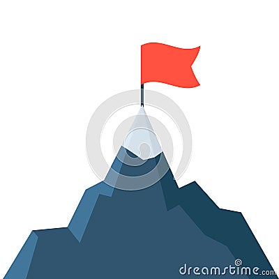 Mountain flag mission flat icon. Success startup vector design goal. Mountain mission challenge motivation ambition Vector Illustration