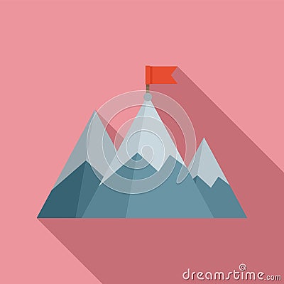 Mountain flag mission icon, flat style Vector Illustration