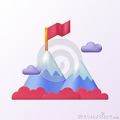 Mountain with flag motivation achievement mission success for business 3d cute icon Vector Illustration