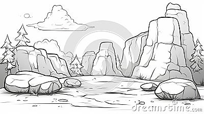 Mountain And Forest Coloring Page: Playstation 5 Screenshot Style Cartoon Illustration