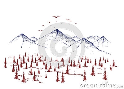 Mountain and forest Vector Illustration