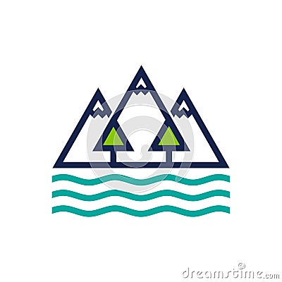 Mountain, Forest and Ocean Logo Design Template Vector Illustration