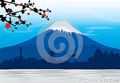 Mountain Fuji Japan Sakura View Landscape Travel Place Vector Vector Illustration