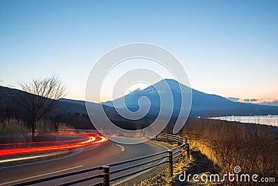 Mountain Fuji Landscape at dusk Stock Photo