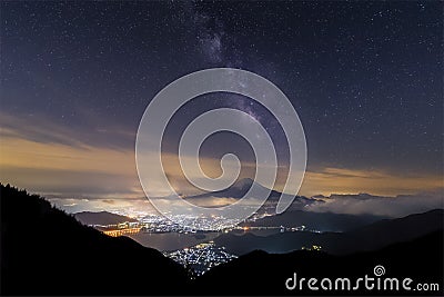 Mountain Fuji and Milkyway Stock Photo