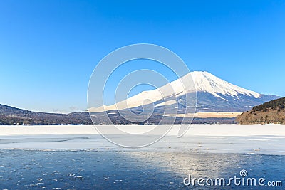 Mountain Fuji winter from Lake Yamanaka. Stock Photo