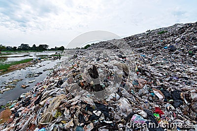 Mountain garbage It comes from urban and industrial areas in underdeveloped countries. Stock Photo