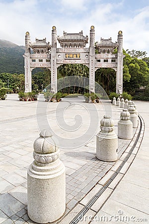 Mountain Gate at the Po Lin Monastery Stock Photo