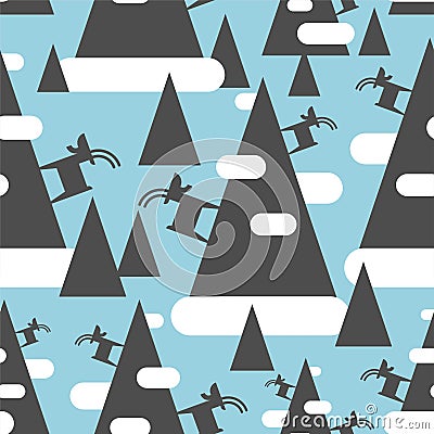 Mountain goat on rock pattern seamless. Animal vector background beast Vector Illustration