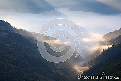 Mountain hazy daybreak Stock Photo