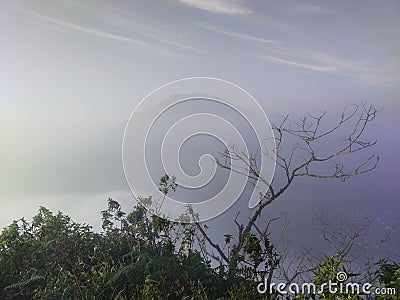 The mountain that hidding behind a morning mist Stock Photo