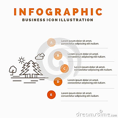 Mountain, hill, landscape, nature, clouds Infographics Template for Website and Presentation. Line Gray icon with Orange Vector Illustration