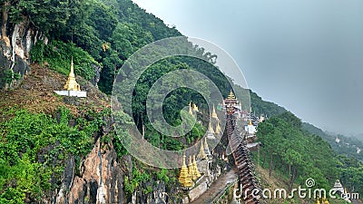 Mountain hills pagoda Buddhism nature Stock Photo