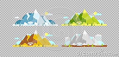 Mountain and house flat color vector objects set Vector Illustration