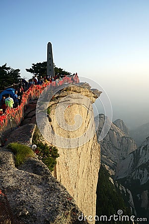 On Mountain Huashan Watching Sunrise Editorial Stock Photo