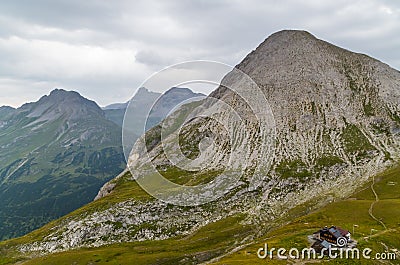 Mountain hut Kaiserjochhaus in the Lechtal Alps, North Tyrol, Austria Stock Photo