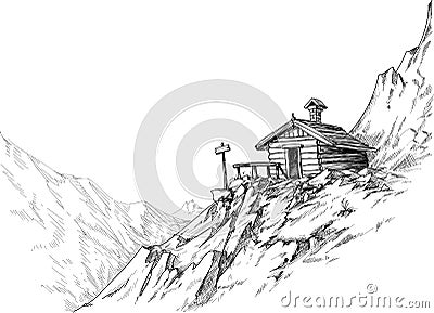 Mountain hut sketch Vector Illustration