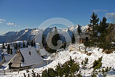 Mountain huts on Velika planina Stock Photo