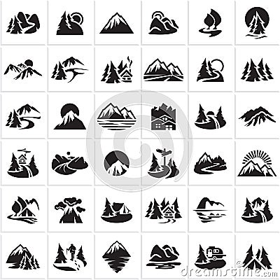 Mountain icons set, nature landscape icons Vector Illustration