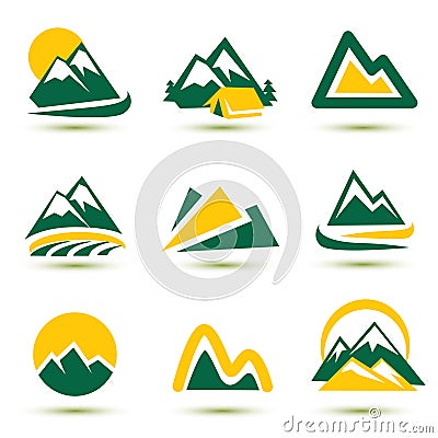 Mountain icons set Vector Illustration