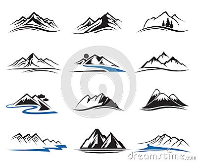 Mountain icons set Vector Illustration