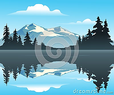 Mountain Lake Vector Illustration