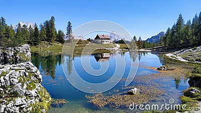 Mountain Lake Dolomites Italy Stock Photo