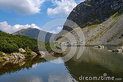 mountain lake in late summer in Slovakian Carpathian Tatra Stock Photo