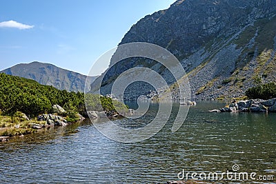 mountain lake in late summer in Slovakian Carpathian Tatra Stock Photo